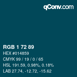 Color code: RGB 1 72 89 | qconv.com