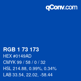 颜色代码: RGB 1 73 173 | qconv.com