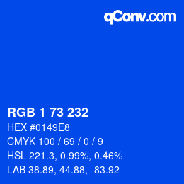 Color code: RGB 1 73 232 | qconv.com