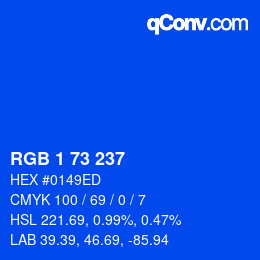 Color code: RGB 1 73 237 | qconv.com