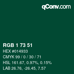 Color code: RGB 1 73 51 | qconv.com