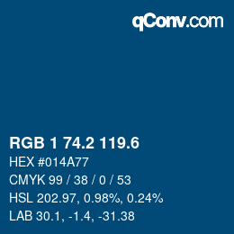 カラーコード: RGB 1 74.2 119.6 | qconv.com