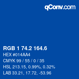カラーコード: RGB 1 74.2 164.6 | qconv.com