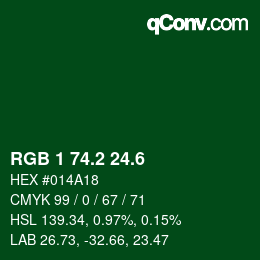 カラーコード: RGB 1 74.2 24.6 | qconv.com
