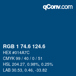 カラーコード: RGB 1 74.6 124.6 | qconv.com