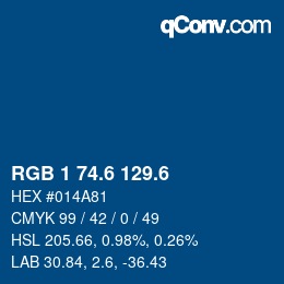 カラーコード: RGB 1 74.6 129.6 | qconv.com