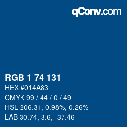 カラーコード: RGB 1 74 131 | qconv.com