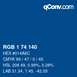 カラーコード: RGB 1 74 140 | qconv.com