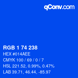 カラーコード: RGB 1 74 238 | qconv.com