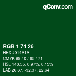 カラーコード: RGB 1 74 26 | qconv.com