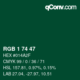 Color code: RGB 1 74 47 | qconv.com