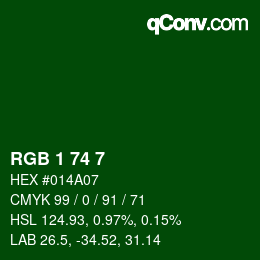 カラーコード: RGB 1 74 7 | qconv.com