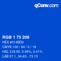 カラーコード: RGB 1 75 208 | qconv.com