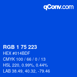 カラーコード: RGB 1 75 223 | qconv.com