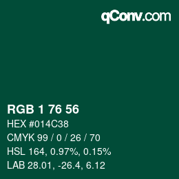 Color code: RGB 1 76 56 | qconv.com