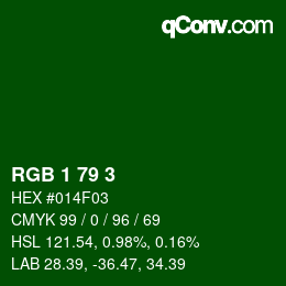 カラーコード: RGB 1 79 3 | qconv.com