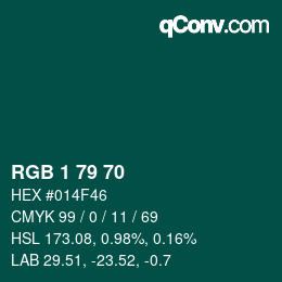 Color code: RGB 1 79 70 | qconv.com