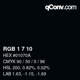 颜色代码: RGB 1 7 10 | qconv.com