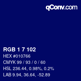 Color code: RGB 1 7 102 | qconv.com