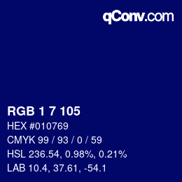 Color code: RGB 1 7 105 | qconv.com