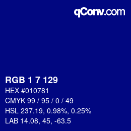 カラーコード: RGB 1 7 129 | qconv.com