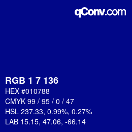 Color code: RGB 1 7 136 | qconv.com