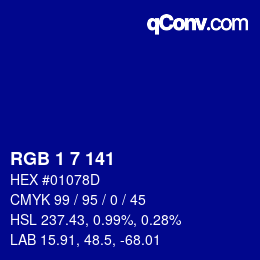 Color code: RGB 1 7 141 | qconv.com