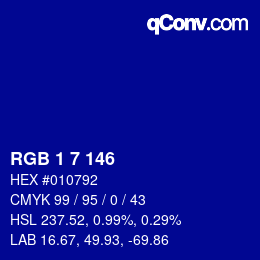 Color code: RGB 1 7 146 | qconv.com