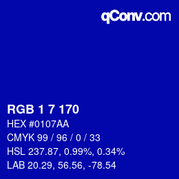 Color code: RGB 1 7 170 | qconv.com