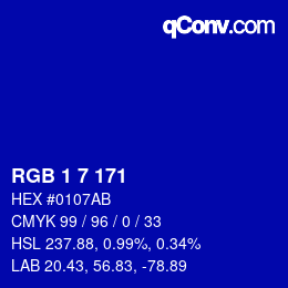 Farbcode: RGB 1 7 171 | qconv.com