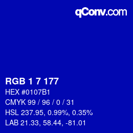 Color code: RGB 1 7 177 | qconv.com