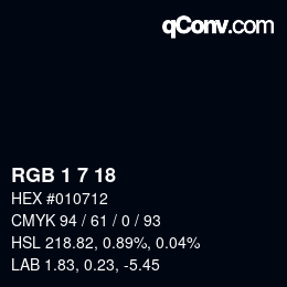 Color code: RGB 1 7 18 | qconv.com