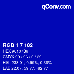 Color code: RGB 1 7 182 | qconv.com