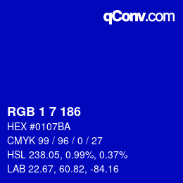Color code: RGB 1 7 186 | qconv.com