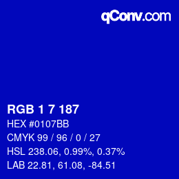 カラーコード: RGB 1 7 187 | qconv.com