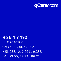 カラーコード: RGB 1 7 192 | qconv.com