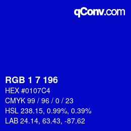 Color code: RGB 1 7 196 | qconv.com
