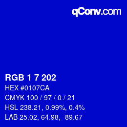 Color code: RGB 1 7 202 | qconv.com