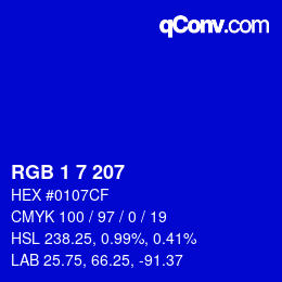 カラーコード: RGB 1 7 207 | qconv.com