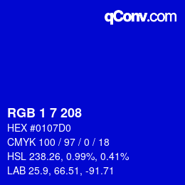 Color code: RGB 1 7 208 | qconv.com