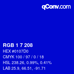 カラーコード: RGB 1 7 208 | qconv.com
