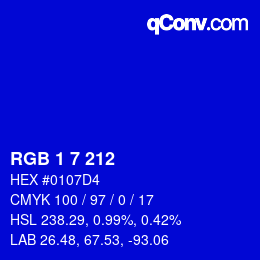 Color code: RGB 1 7 212 | qconv.com
