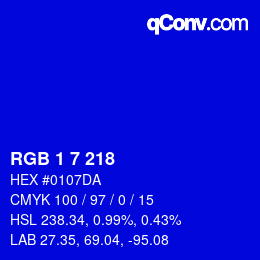 Color code: RGB 1 7 218 | qconv.com