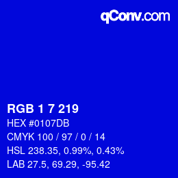 Color code: RGB 1 7 219 | qconv.com