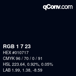 カラーコード: RGB 1 7 23 | qconv.com