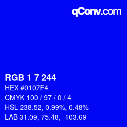 Color code: RGB 1 7 244 | qconv.com