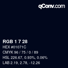 カラーコード: RGB 1 7 28 | qconv.com