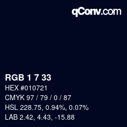 Farbcode: RGB 1 7 33 | qconv.com