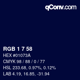 Color code: RGB 1 7 58 | qconv.com