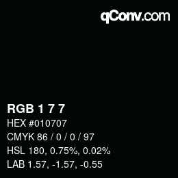 Color code: RGB 1 7 7 | qconv.com